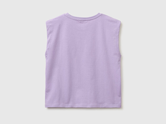 Benetton Kız Çocuk Lila Kabarık Baskı Detaylı T-Shirt