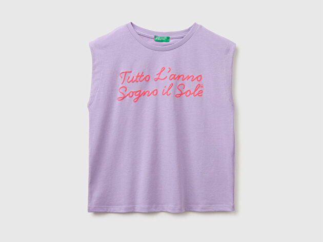 Benetton Kız Çocuk Lila Kabarık Baskı Detaylı T-Shirt