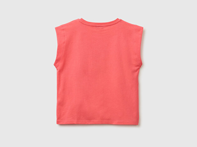 Benetton Kız Çocuk Mercan Kabarık Baskı Detaylı T-Shirt