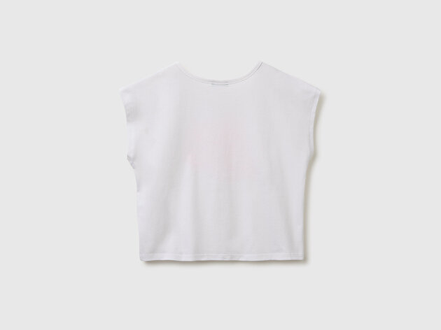 Benetton Kız Çocuk Beyaz Pul Baskı Detaylı Bisiklet Yaka T-Shirt