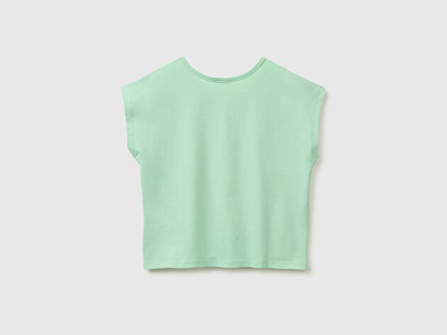 Benetton Kız Çocuk Yeşil Pul Baskı Detaylı Bisiklet Yaka T-Shirt
