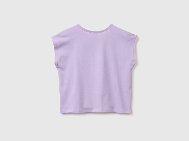 Benetton Kız Çocuk Lila Pul Baskı Detaylı Bisiklet Yaka T-Shirt
