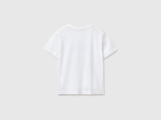 Benetton Erkek Bebek Beyaz Önü Su Geçirmez Baskı Detaylı Bisiklet Yaka T-Shirt