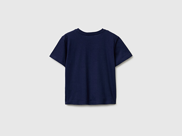 Benetton Erkek Bebek Lacivert Önü Su Geçirmez Baskı Detaylı Bisiklet Yaka T-Shirt