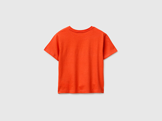 Benetton Erkek Bebek Kırmızı Önü Su Geçirmez Baskı Detaylı Bisiklet Yaka T-Shirt