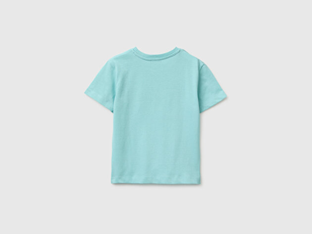 Benetton Erkek Bebek Su yeşili Önü Su Geçirmez Baskı Detaylı Bisiklet Yaka T-Shirt