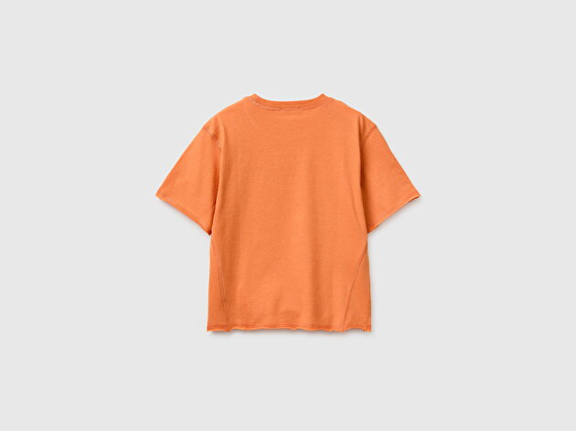 Benetton Erkek Bebek Turuncu Eskitme Detaylı Bisiklet Yaka T-Shirt