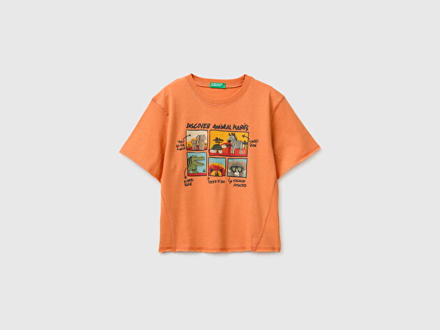 Benetton Erkek Bebek Turuncu Eskitme Detaylı Bisiklet Yaka T-Shirt