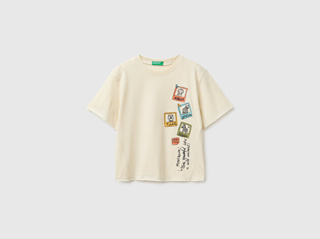 Benetton Erkek Bebek Krem Eskitme Detaylı Bisiklet Yaka T-Shirt