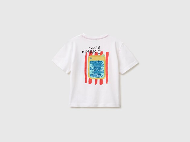 Benetton Erkek Bebek Beyaz Ön ve Arka Baskı İşleme Detaylı T-Shirt
