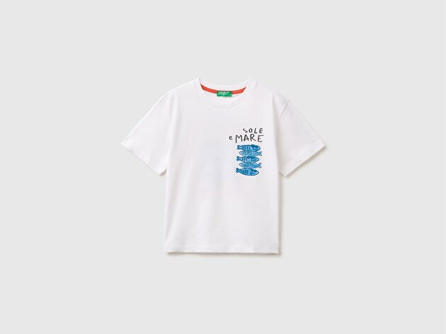 Benetton Erkek Bebek Beyaz Ön ve Arka Baskı İşleme Detaylı T-Shirt