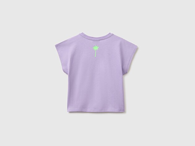 Benetton Kız Bebek Lila Lilo & Stitch Baskı Detaylı Bisiklet Yaka T-Shirt