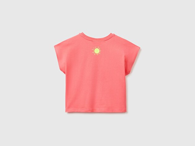 Benetton Kız Bebek Mercan Lilo & Stitch Baskı Detaylı Bisiklet Yaka T-Shirt