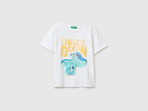 Benetton Erkek Bebek Beyaz Önü Baskı Detaylı Bisiklet Yaka T-Shirt