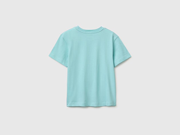 Benetton Erkek Bebek Su yeşili Önü Baskı Detaylı Bisiklet Yaka T-Shirt