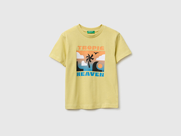 Benetton Erkek Bebek Sarı Önü Baskı Detaylı Relaxed Fit T-Shirt