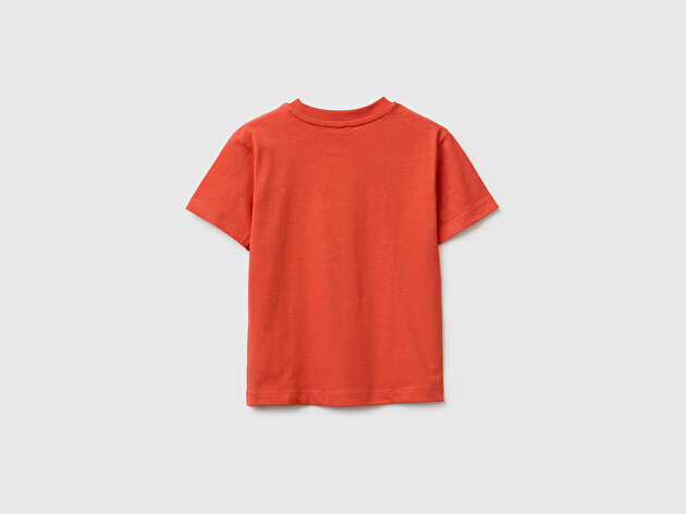 Benetton Erkek Bebek Kırmızı Önü Baskı Detaylı Relaxed Fit T-Shirt
