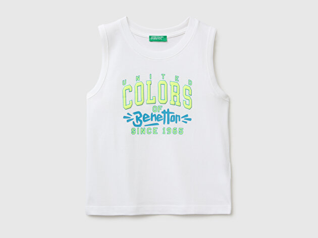 Benetton Erkek Bebek Beyaz Kabartma Baskı Detaylı Yuvarlak Yaka Atlet