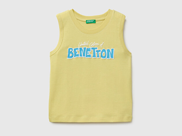 Benetton Erkek Bebek Sarı Kabartma Baskı Detaylı Yuvarlak Yaka Atlet