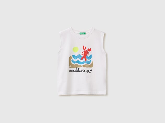 Benetton Erkek Bebek Beyaz Önü Baskı ve İşleme Detaylı Atlet