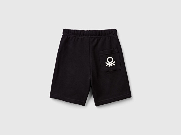 Benetton Erkek Bebek Siyah Arka Cebi Logolu Sweat Şort