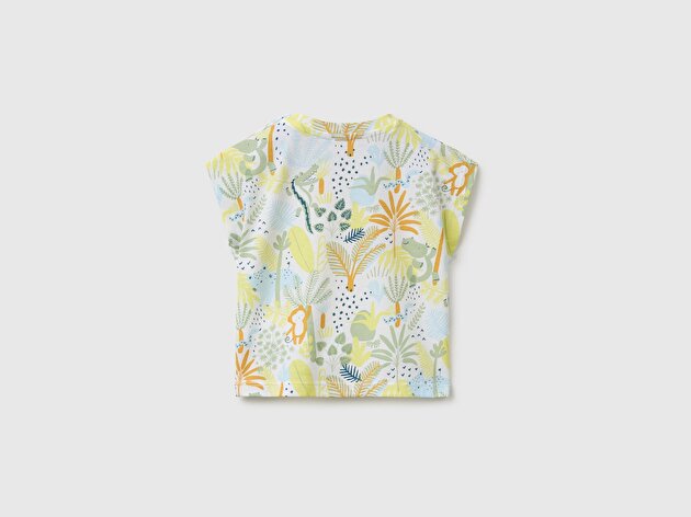 Benetton Bebek Bej Silikon Etiketli Kimono Kollu Yuvarlak Yaka T-Shirt