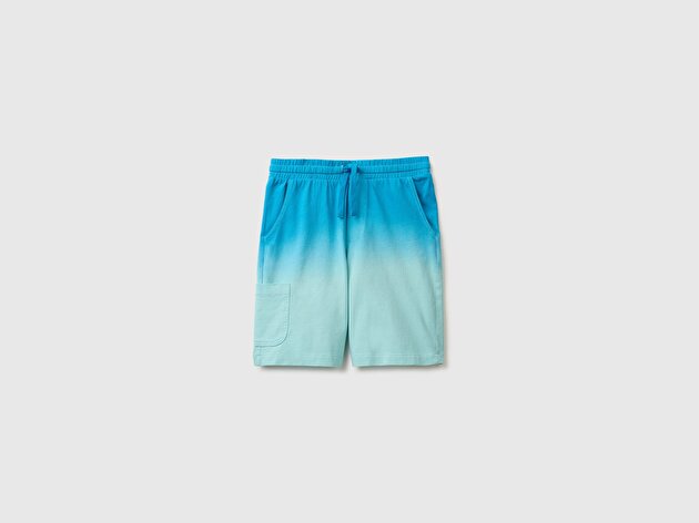 Benetton Erkek Çocuk Turkuaz Mix Arka Cebi Logo Detaylı Beli İpli Bermuda Şort