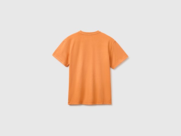 Benetton Erkek Çocuk Turuncu İşleme Detaylı Yuvarlak Yaka T-Shirt
