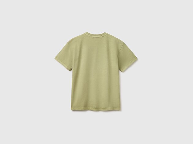 Benetton Erkek Çocuk Haki İşleme Detaylı Yuvarlak Yaka T-Shirt