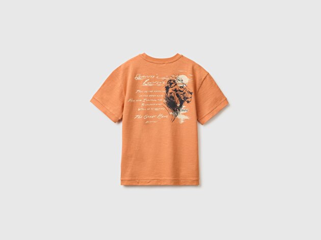 Benetton Erkek Çocuk Turuncu Önü Baskı Detaylı Bisiklet Yaka T-Shirt