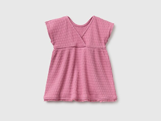 Benetton Bebek Pembe Çapraz Sırt Detaylı Bisiklet Yaka Elbise