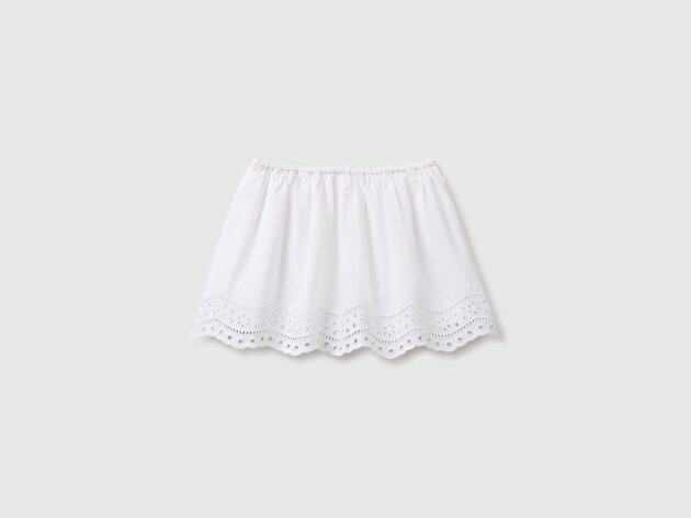 Benetton Kız Çocuk Beyaz Nakış Detaylı Beli İpli Etek