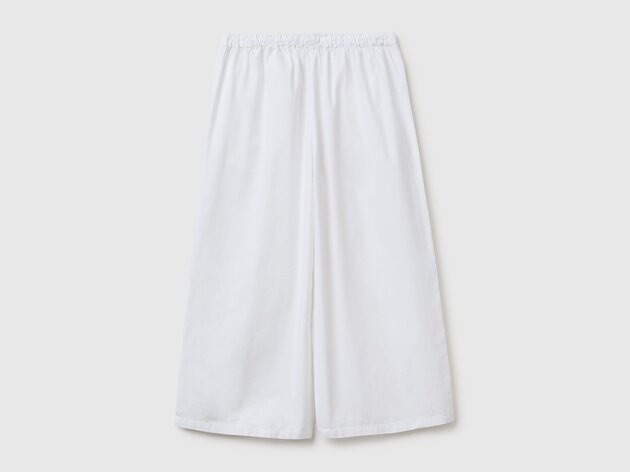 Benetton Kız Çocuk Beyaz Paçası İşleme Detaylı Beli İpli Geniş Paça Pantolon