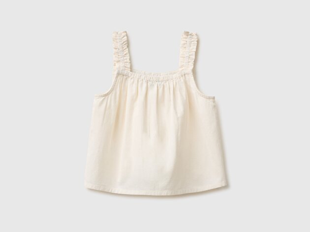 Benetton Kız Bebek Ekru Ortası Tığ İşleme Detaylı Kolsuz Bluz