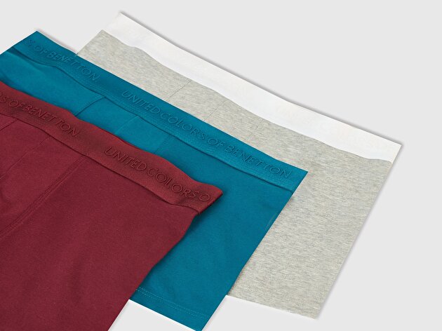 Benetton Erkek Bordo Pamuk Karışımlı Logo Bantlı 3'lü Boxer Seti