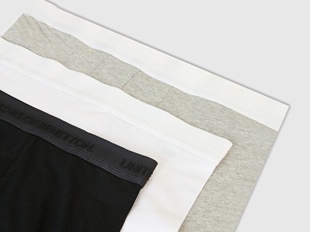 Benetton Erkek Çok Renkli Pamuk Karışımlı Logo Bantlı 3'lü Boxer Seti