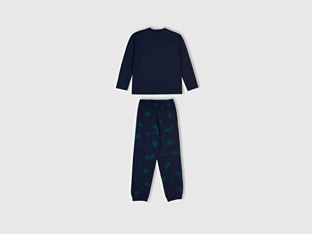 Benetton Erkek Çocuk Lacivert Üstü Baskılı Altı Tamamı Desenli Pijama Takımı