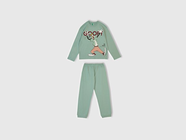 Benetton Erkek Çocuk Açık Yeşil Üstü Disney Baskılı Altı Paçası Lastikli Pijama Takımı