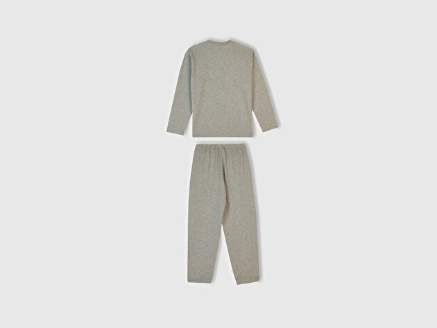 Benetton Erkek Çocuk Gri Melanj Üstü Disney Baskılı Altı Paçası Lastikli Pijama Takımı