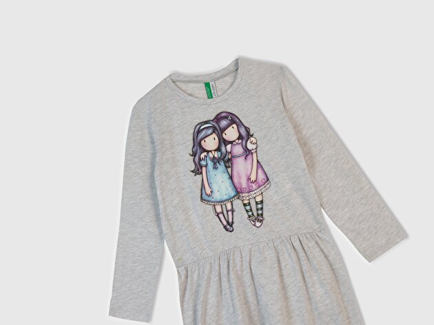 Benetton Kız Çocuk Beyaz Önü Baskılı Pileli Bisiklet Yaka Gecelik