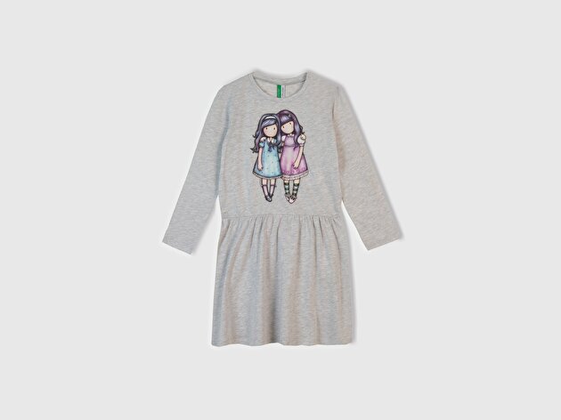 Benetton Kız Çocuk Beyaz Önü Baskılı Pileli Bisiklet Yaka Gecelik