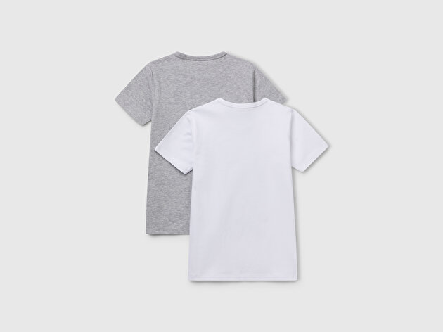 Benetton Erkek Çocuk Gri melanj Bisiklet Yaka Kısa Kollu 2'li T-Shirt Seti