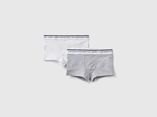 Benetton Erkek Çocuk Gri melanj Beli Logo Baskılı 2'li Boxer Seti