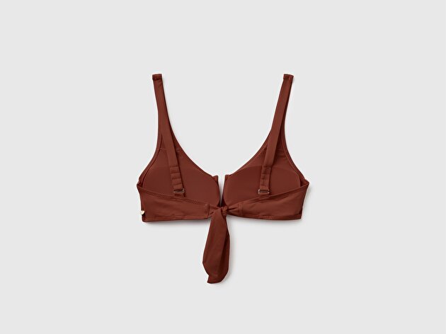 Benetton Kadın Koyu Kahverengi Arkası Fiyonklu Çıkarılabilir Pedli Bikini Üstü