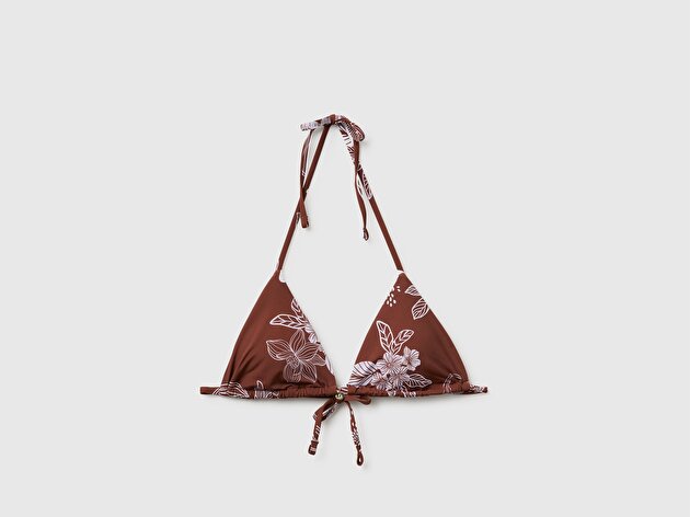 Benetton Kadın Kahverengi Logo Detaylı Üçgen Bikini Üstü