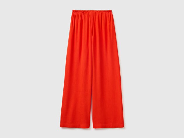 Benetton Kadın Kırmızı %100 Viskoz Beli Lastikli Geniş Paça Pantolon