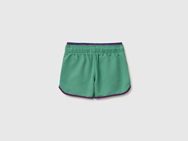 Benetton Erkek Çocuk KoyuYeşil Sol Bacağı Nakış Logo Detaylı Deniz Şortu