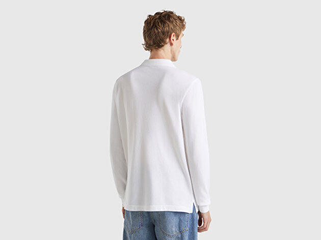 Benetton Erkek Beyaz Uzun Kol Polo T-Shirt