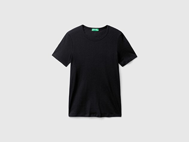 Benetton Kadın Siyah %100 Koton Basic Kısa Kollu Bisiklet Yaka T-Shirt
