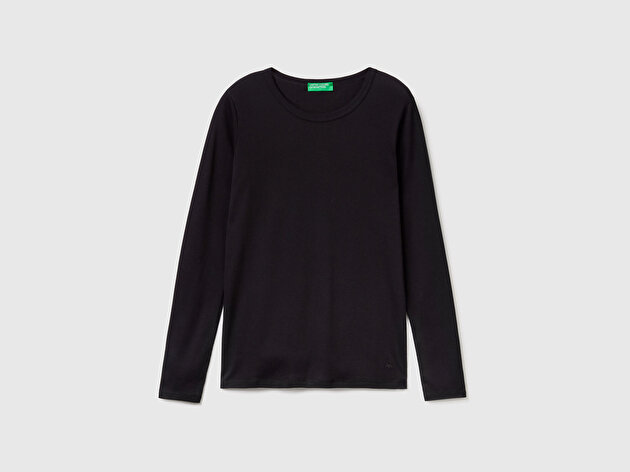 Benetton Kadın Siyah Basic Bisiklet Yaka Uzun Kollu T-Shirt